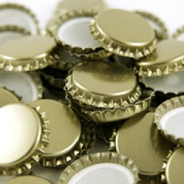 Gold 29 mm Champagne bottle caps.