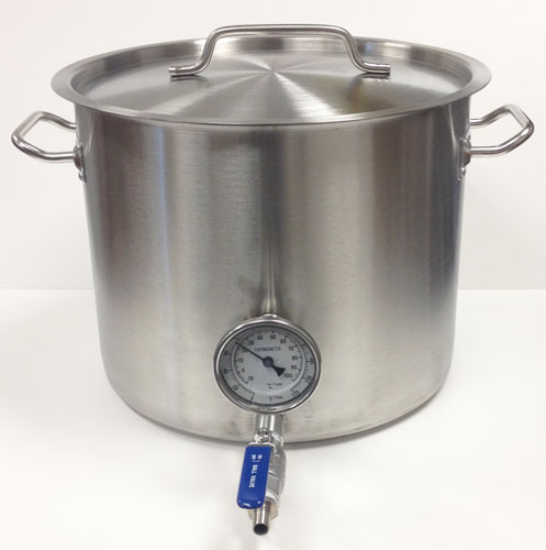 8 Gallon Stainless Steel Kettle with Tri-Clad Bottom & Welded Ports for Valve & Thermometer