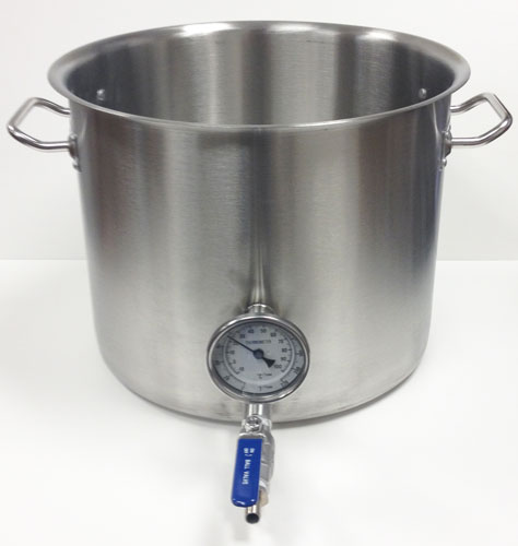8 Gallon Stainless Steel Kettle with Tri-Clad Bottom & Welded Ports for Valve & Thermometer