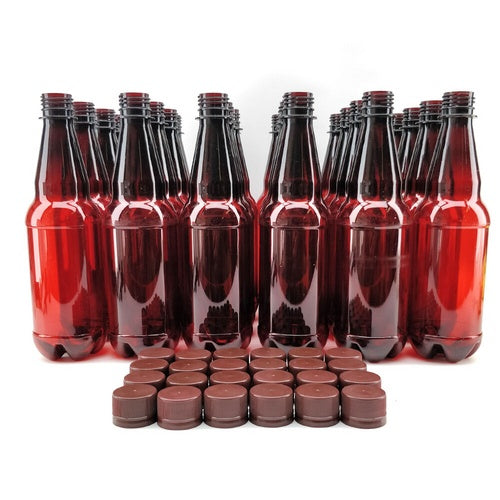 PET Beer Bottles | Plastic Reusable Bottles | Reusable Screw Caps Included | 16.9 oz | 500mL | Case of 24