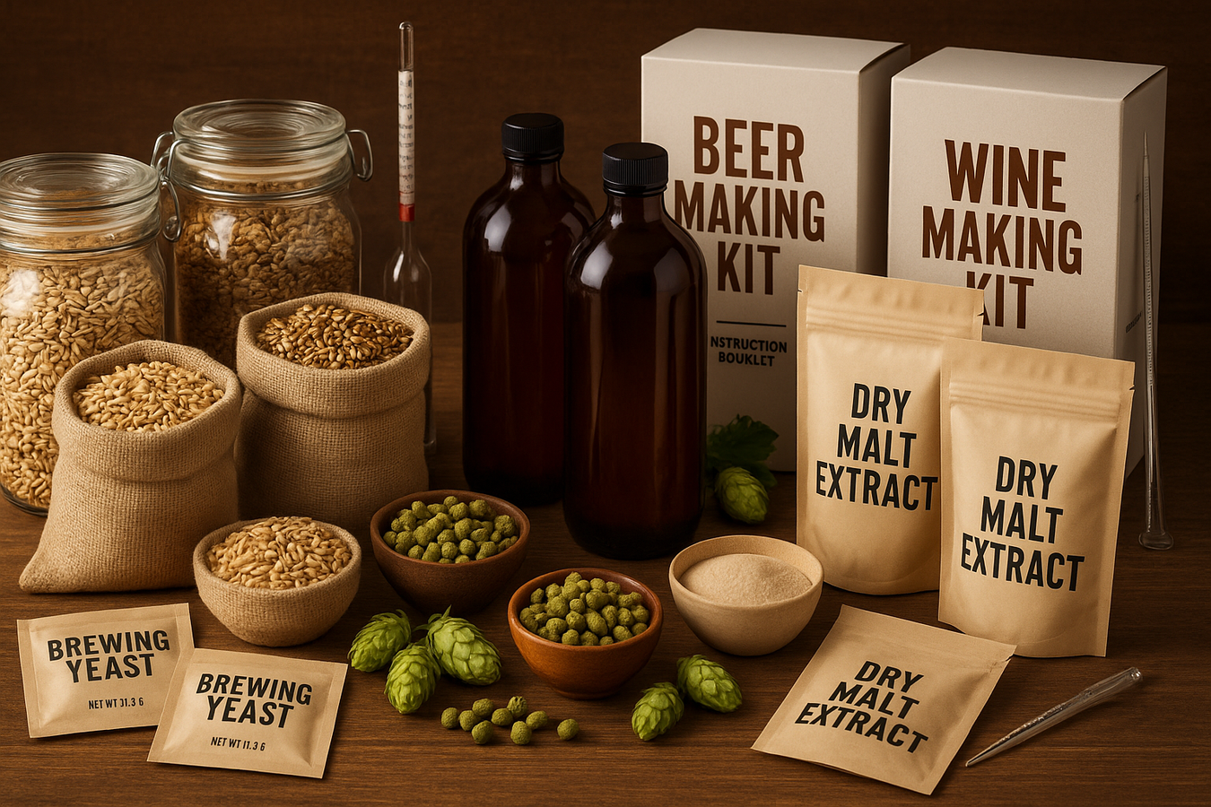  beer brewing Grains,  Dry and liquid grain Extracts, Hops, Yeast,  + 
Beer & Wine Kits